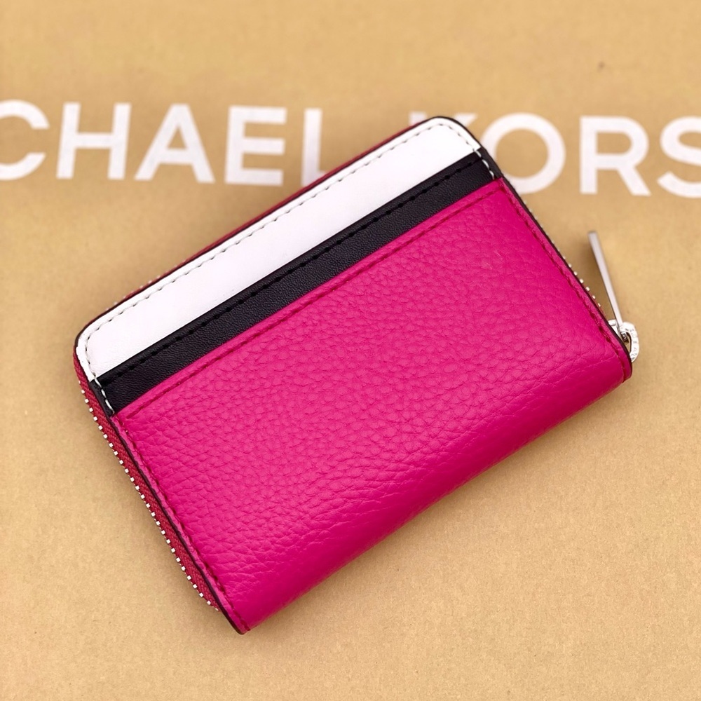 Michael Kors Jet Set Travel Card Case Zip Around Wallet Dragonfruit - Picture 7 of 12